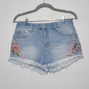 Floral Denim Embroidered Shorts